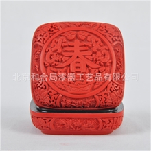 和合局漆器3.5寸雕漆盒漆器盒子红漆雕厂家直销批发零售