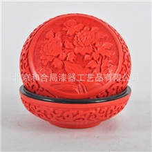 4寸漆雕盒子和合局漆器中国红雕漆首饰盒包装盒戒指盒