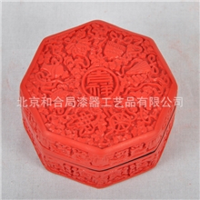 漆雕盒子4寸和合局漆器中国红雕漆首饰盒包装盒戒指盒