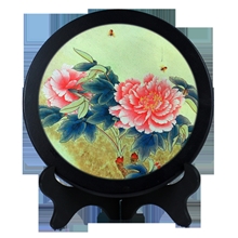 235圆盘炭雕摆件家具摆件富贵牡丹国花系列