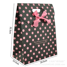 工厂直销黑点粉点蝴蝶结粘扣纸制礼品手提袋大号现货可混批