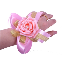 粉色仿真玫瑰花新娘手腕花装饰婚庆用品批发婚庆喜庆用品D109
