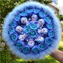 圣诞节礼物创意礼品机器猫仿真花玫瑰花卡通花束代理批发D57