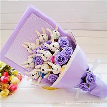 华华卡通花束批发加盟9只咪兔平面花束情人节礼物生日礼物