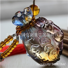汉风琉璃厂家直供中高档礼品出入平安貔貅钱袋古法琉璃车挂
