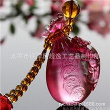 汉风专业古法琉璃厂家直供出入平安貔貅钱袋金红色琉璃车挂批发