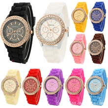 爆款硅胶手表日内瓦钻石手表批发时尚手表GENEVA手表