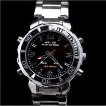 正品weide男士防水手表潜水运动表多功能表双机芯双显钢带