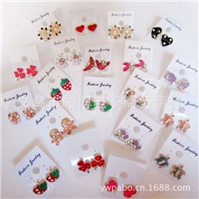 韩版合金镶钻耳钉批发彩钻耳钉低价混批义乌流行饰品低价批发