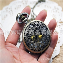 怀表批发复古大号金底老雕花项链日韩系镂空大挂表毛衣链