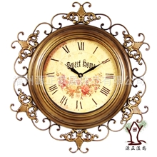 经典款欧式田园大花边铁艺挂钟客厅静音大挂钟时尚创意艺术钟表