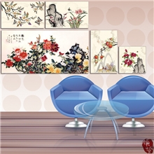 供应优质装饰画无框画国色天香多联不规则组合挂画花卉壁画工艺画