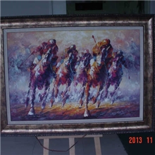 手绘油画赛马
