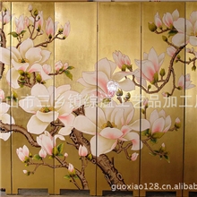 全手工漆画玉兰花屏风木制屏风折叠屏风客厅屏风酒店屏风批发