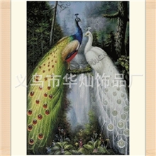 钻石画客厅装饰壁画DIY立体十字绣钻石绣绿光森林孔雀47*70CM