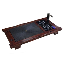 新款上市！小康茶业茶盘厂家古船木配黑金石实木茶盘功夫茶盘