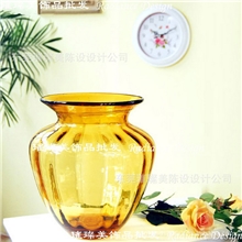 批发热销手工吹制美式外贸水晶玻璃花瓶批发清晰通透琥珀色