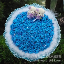 68朵高仿蓝色妖姬批发+1对公仔生日礼物圣诞节情人节礼物