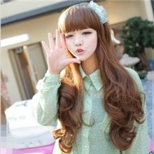 假发批发长卷蓬松齐刘海亚光仿真长卷发时尚女生大波浪一件代发