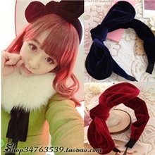 Ayomi秀！vivi韩国进口可爱丝绒兔耳朵蝴蝶结发箍宽头箍发卡