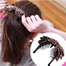 厂家直销韩国正品新款豹纹布艺蝴蝶结香蕉夹韩版发饰批发