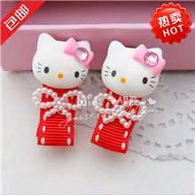 厂家批发卡通白KT猫小发夹对夹YJ045