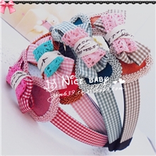 NICE韩版儿童头饰批发多结韩格子布发箍TG013