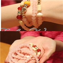 E124旺桃花人缘人造粉水晶手链粉晶佛像转运宗教多层手镯