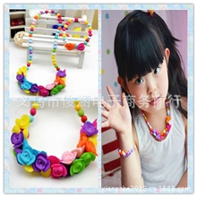 韩版儿童配饰项链手链宝宝彩色的珠子花朵项链两件套XL-060