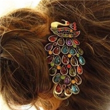 F4003特价韩版外贸饰品复古华丽LUCKY风孔雀发夹香蕉夹