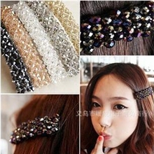 包邮义乌饰品厂家直销批发女士四排水晶发夹发韩版弹簧一字夹