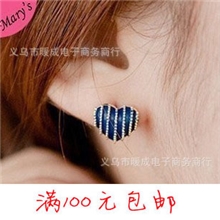 特！韩版饰品批发英伦风格桃心条纹爱心耳钉耳环饰品