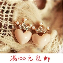 特2012新款清新超精水钻皇冠桃心爱心小可爱百搭耳钉批发