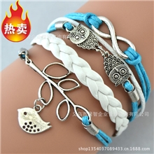 饰品批发猫头鹰橄榄枝多层新款手工diy编织手链外贸原单手镯