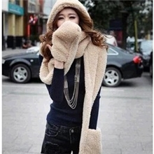库存围巾女款羊羔绒围巾手套一体围巾围脖情侣围巾批发