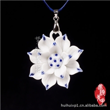 [SS553]陶瓷首饰批发│莲花韵花朵粉彩瓷项链景德镇陶瓷