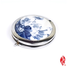 [SS401]梦绕青花|鸟语荷香青花瓷古典化妆镜银小号翻盖美容镜子