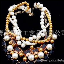 欧美剪标奢华切割水晶珍珠项链