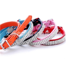 厂家直销真皮水晶链钻桃心宠物项圈宠物用品义乌批发