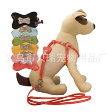 义乌宠物用品厂水钻骨头宠物胸背带牵引绳胸背套装10个颜色批发