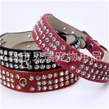 （厂家直销）热卖5色牛绒水晶钻宠物狗项圈宠物用品义乌批发
