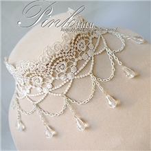 DIY原创仙女白色多层流苏蕾丝项链精致魅力公主颈链珍珠锁骨链