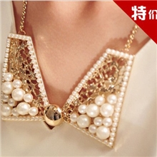 新款欧美饰品批发甜美奢华珍珠蝴蝶结假领子短款项链K186