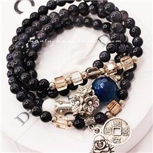 天然蓝砂石手链蓝色水晶玛瑙手链钱币佛牌佛珠男女手链批发