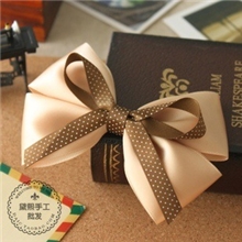 Daic卡布奇诺波点蝴蝶结发夹发饰缎带韩版盘发卡子A012