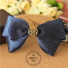 邦索饰品韩版手工蝴蝶结蓝色波点发夹贵气发梳发圈百搭时尚A016