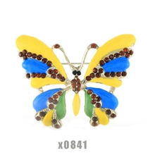 厂家直销韩版镀金镶钻彩绘蝴蝶胸针胸花热销款饰品订做批发