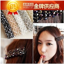 韩版饰品批发四排水晶串珠一字夹发夹明星款百搭边夹发箍顶夹