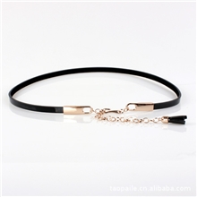 韩版百搭时尚流苏牛皮装饰纤细腰链混批女士漆皮细腰带批发