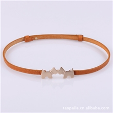 欧美大牌可爱亲吻狗狗对扣女士细皮带混批女式真皮装饰腰带批发